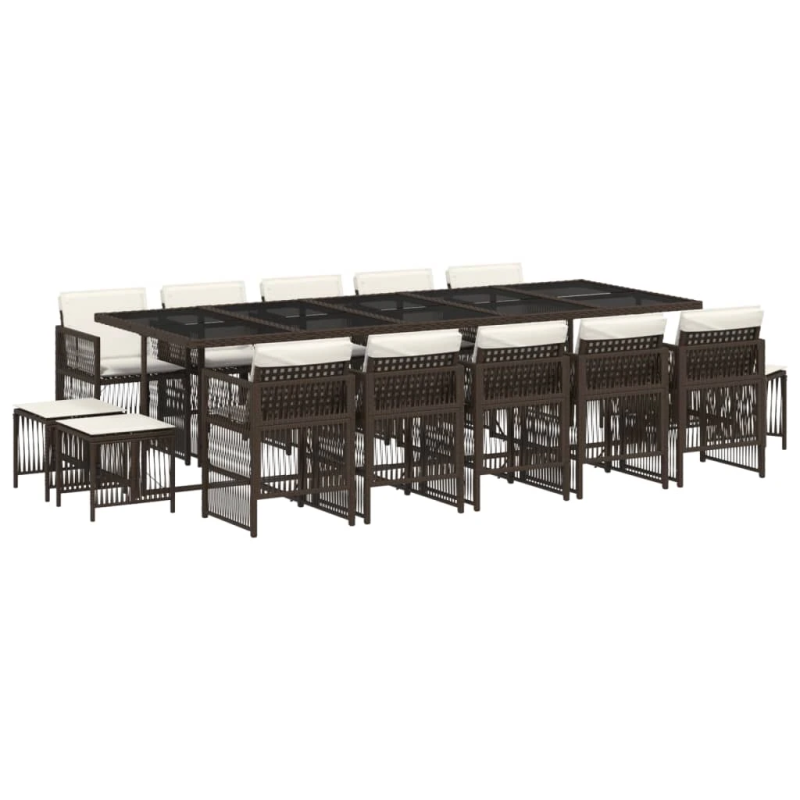 vidaXL 15-daļīgs dārza mēbeļu komplekts, matrači, brūna PE rotangpalma