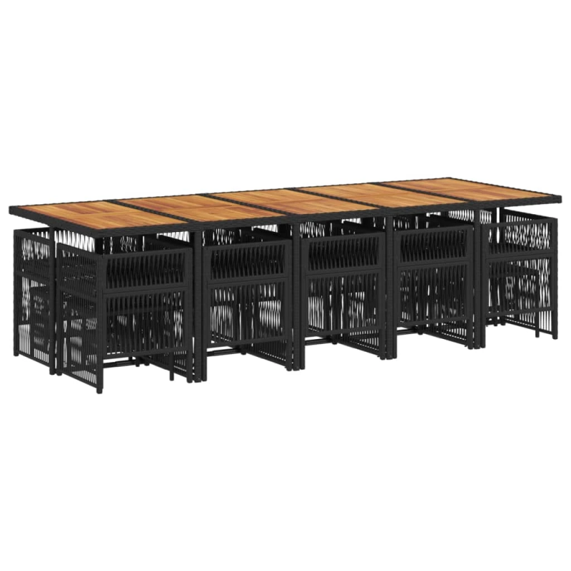 vidaXL 15-daļīgs dārza mēbeļu komplekts ar matračiem, melns PE