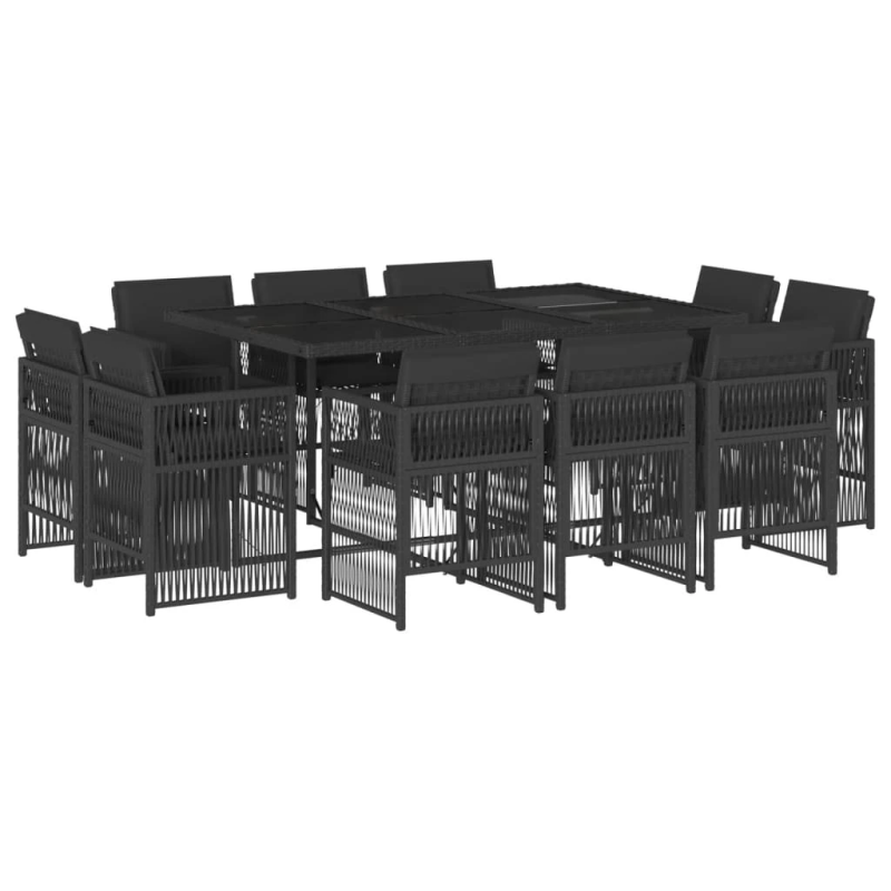 vidaXL 11-daļīgs dārza mēbeļu komplekts, matrači, melna PE rotangpalma