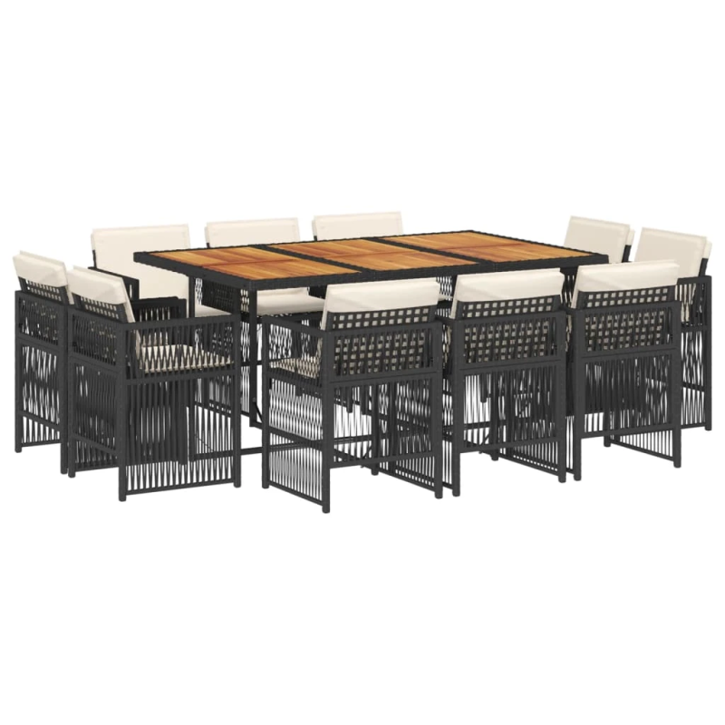 vidaXL 11-daļīgs dārza mēbeļu komplekts, matrači, melna PE rotangpalma