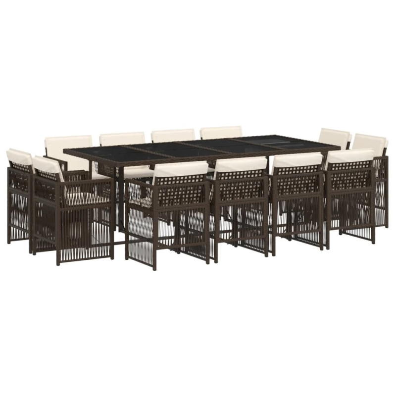 vidaXL 13-daļīgs dārza mēbeļu komplekts, matrači, brūna PE rotangpalma