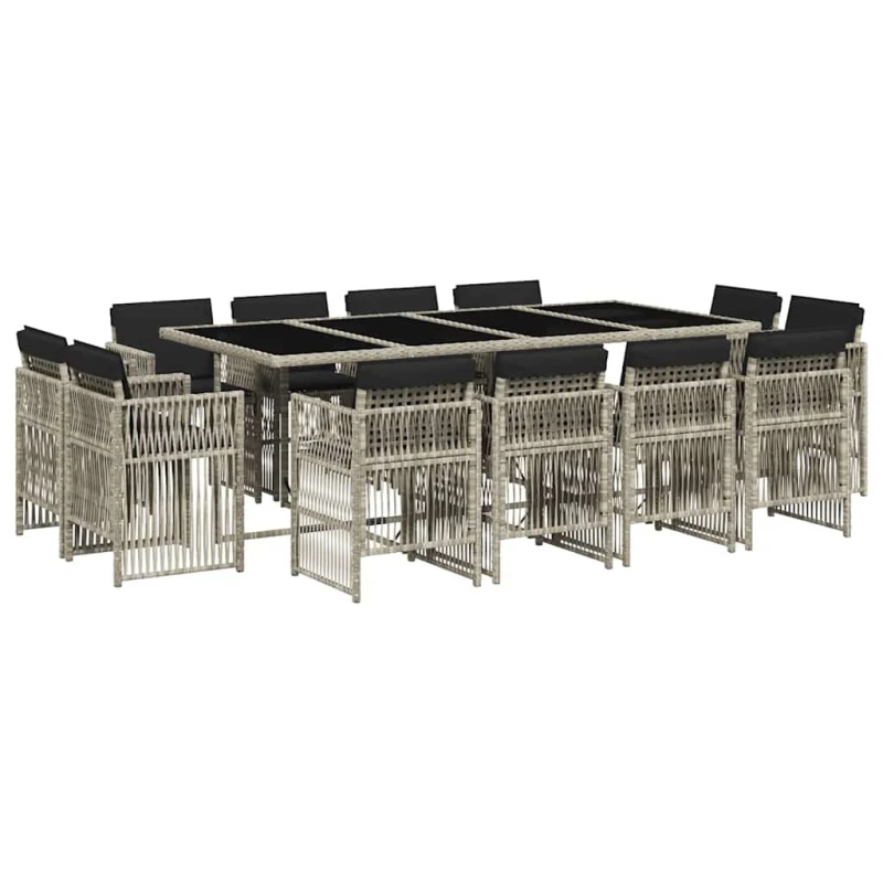 vidaXL 13-daļīgs dārza mēbeļu komplekts ar matračiem, gaiši pelēka PE