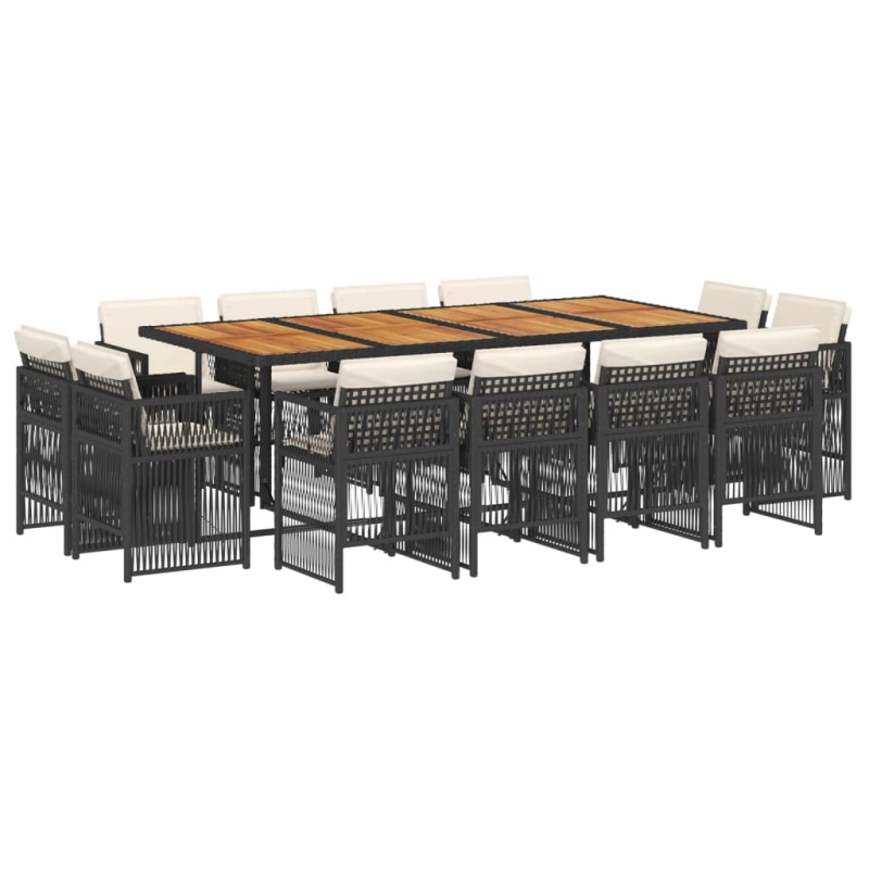 vidaXL 13-daļīgs dārza mēbeļu komplekts ar matračiem, melns PE