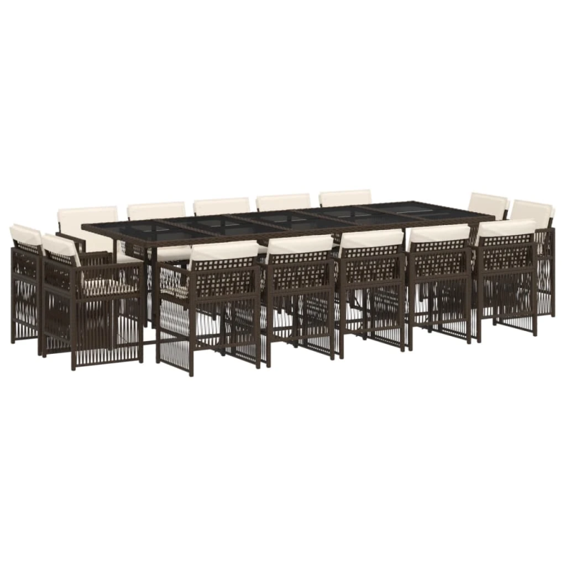 vidaXL 15-daļīgs dārza mēbeļu komplekts, matrači, brūna PE rotangpalma