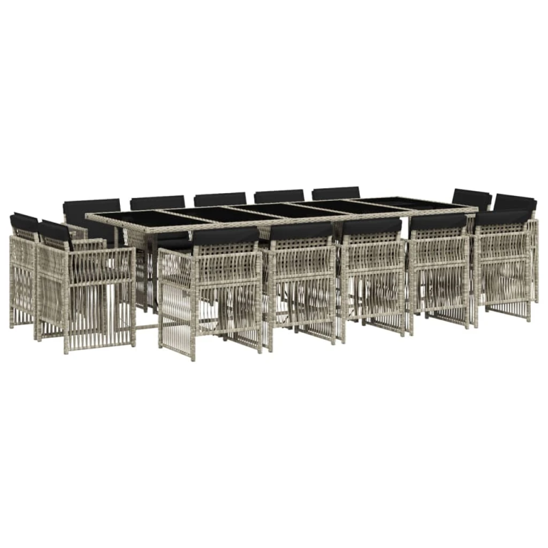 vidaXL 15-daļīgs dārza mēbeļu komplekts ar matračiem, gaiši pelēka PE