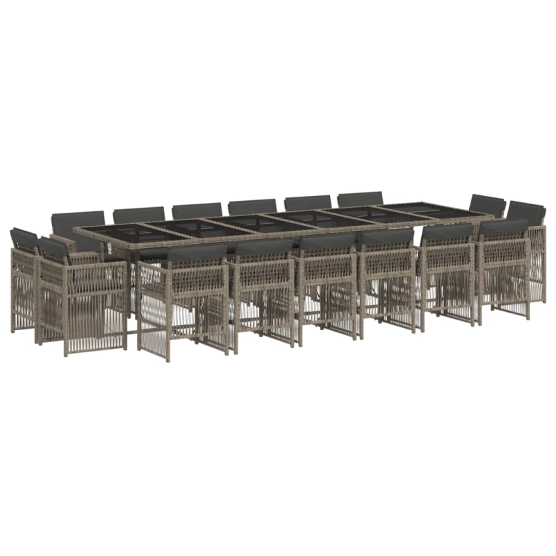 vidaXL 17-daļīgs dārza mēbeļu komplekts ar matračiem, pelēks PE