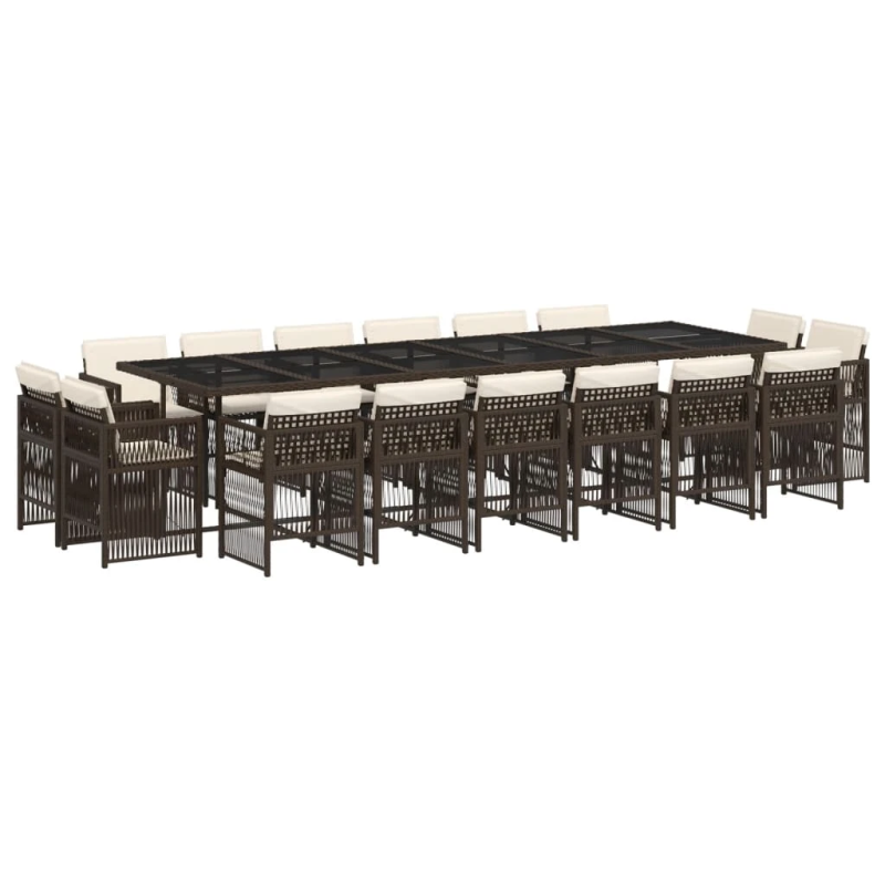 vidaXL 17-daļīgs dārza mēbeļu komplekts, matrači, brūna PE rotangpalma