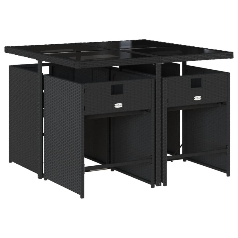 vidaXL 5-daļīgs dārza mēbeļu komplekts, matrači, melna PE rotangpalma