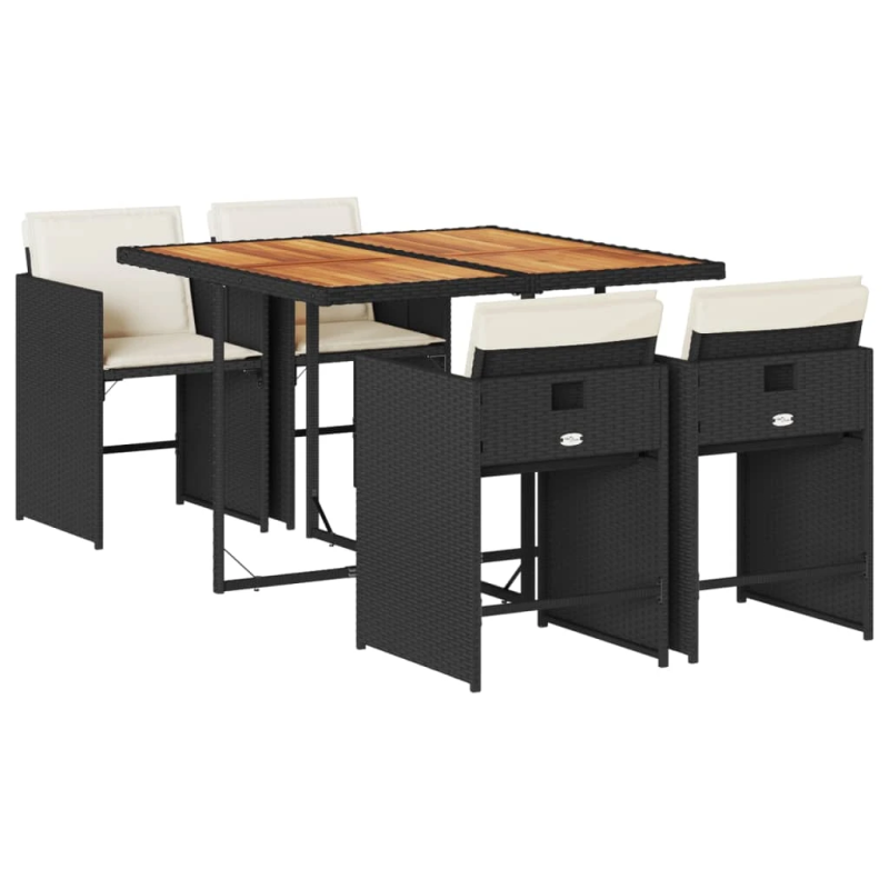 vidaXL 5-daļīgs dārza mēbeļu komplekts, matrači, melna PE rotangpalma