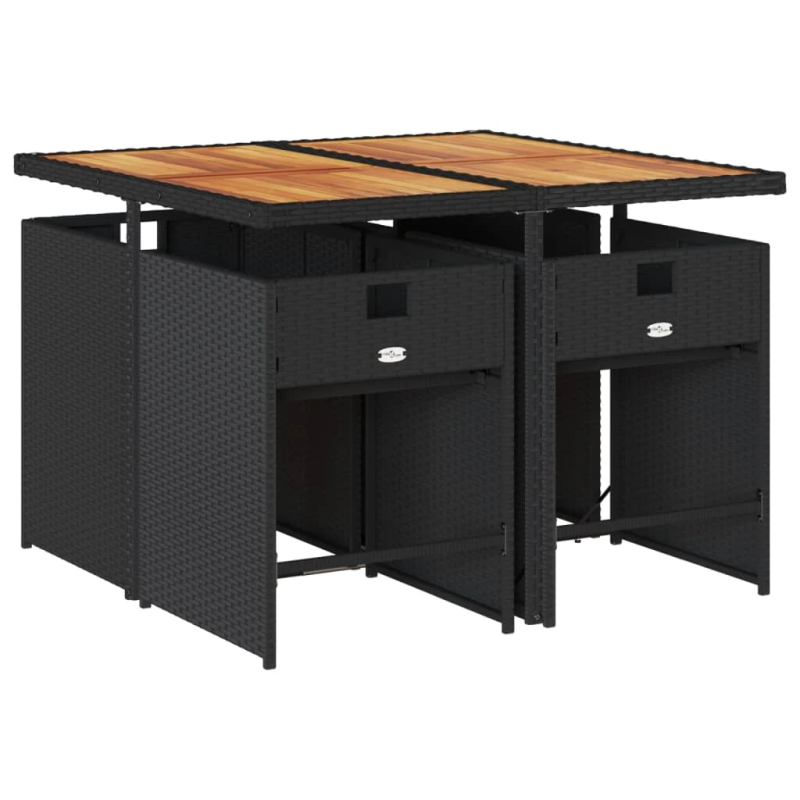 vidaXL 5-daļīgs dārza mēbeļu komplekts, matrači, melna PE rotangpalma