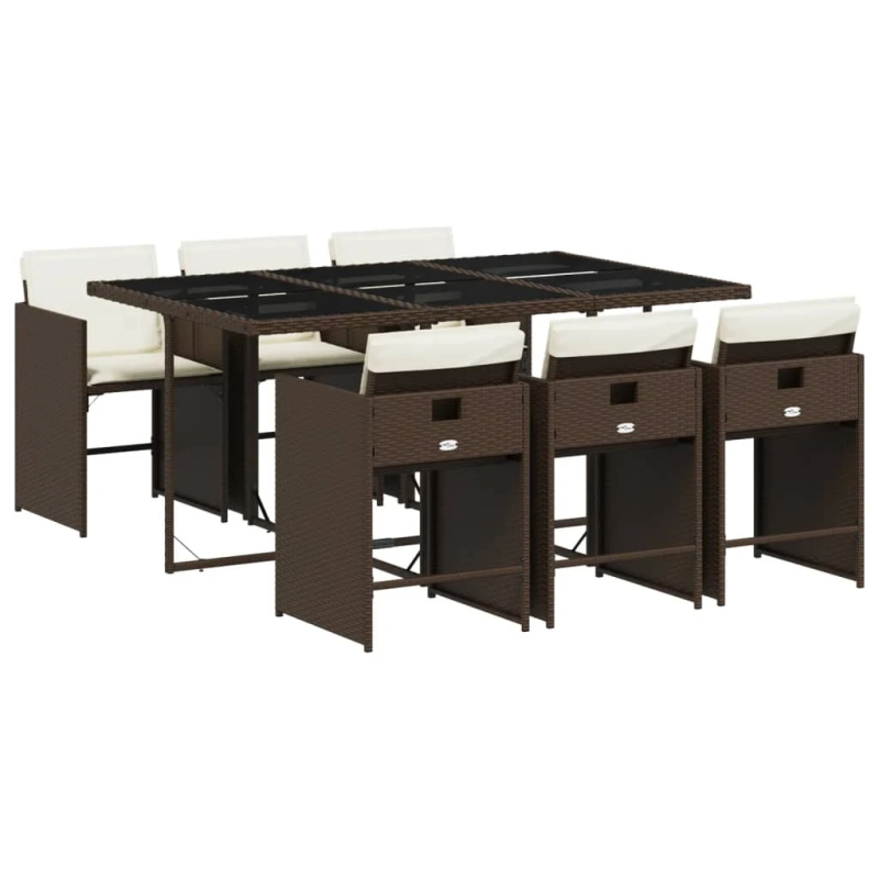 vidaXL 7-daļīgs dārza mēbeļu komplekts, matrači, brūna PE rotangpalma