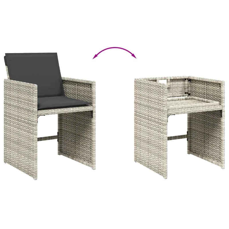 vidaXL 9-daļīgs dārza mēbeļu komplekts, matrači,gaiši pelēka PE pinums