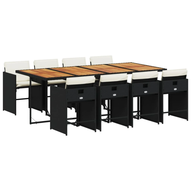 vidaXL 9-daļīgs dārza mēbeļu komplekts, matrači, melns, PE rotangpalma