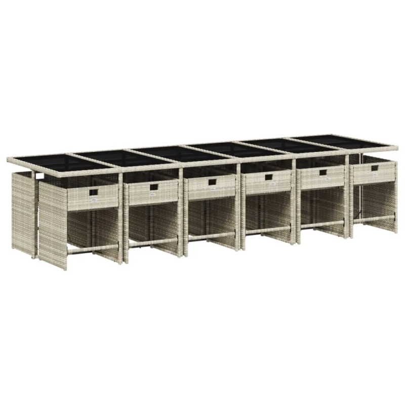 vidaXL 13-daļīgs dārza mēbeļu komplekts ar matračiem, gaiši pelēka PE