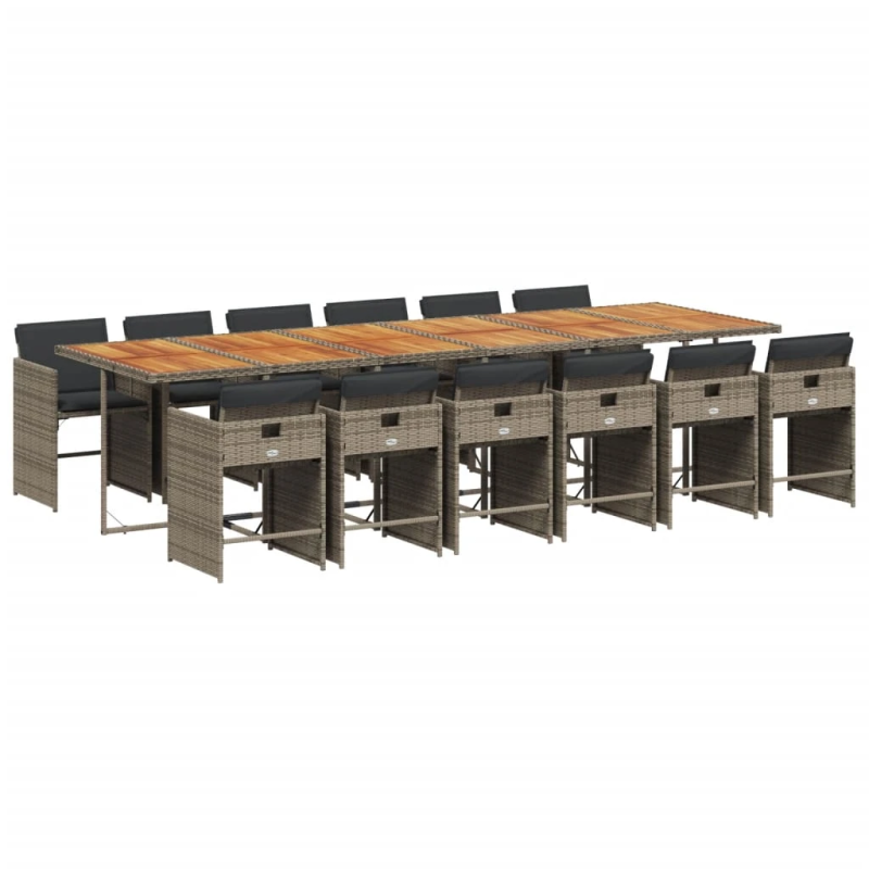 vidaXL 13-daļīgs dārza mēbeļu komplekts ar matračiem, pelēks PE