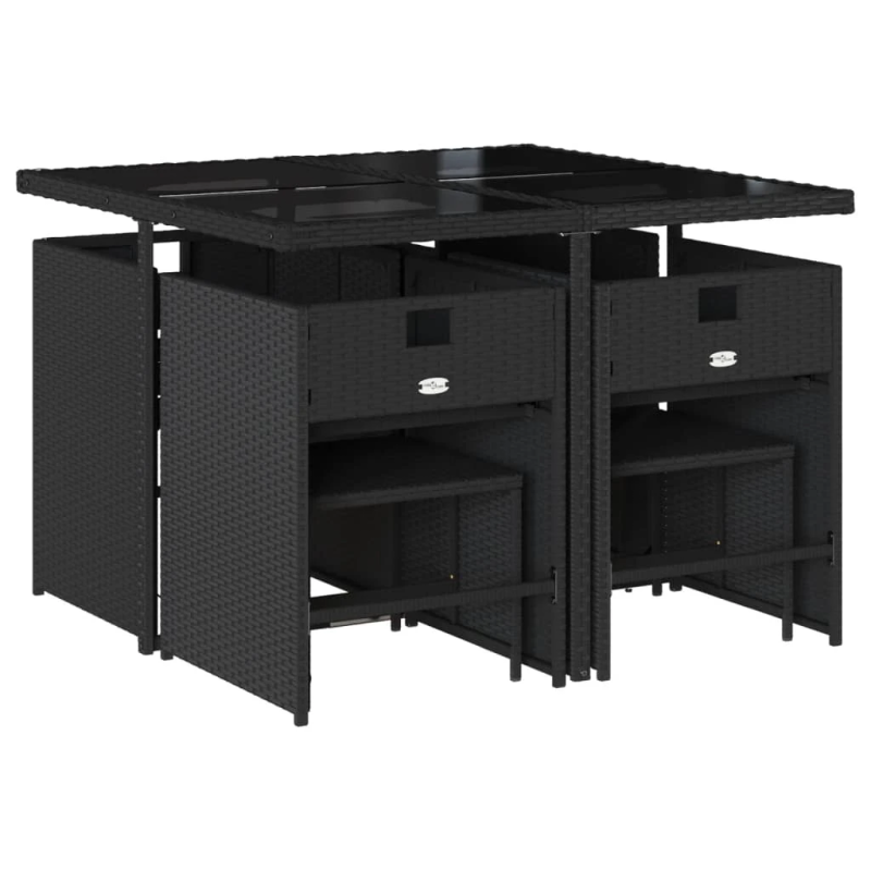 vidaXL 9-daļīgs dārza mēbeļu komplekts, matrači, melns, PE rotangpalma