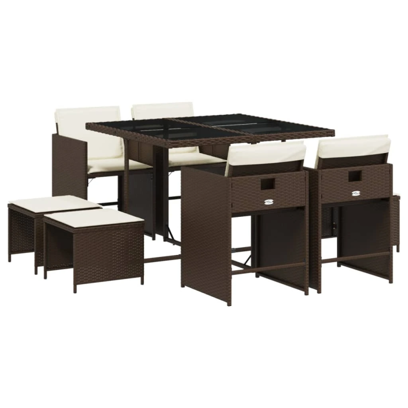 vidaXL 9-daļīgs dārza mēbeļu komplekts, matrači, brūna PE rotangpalma