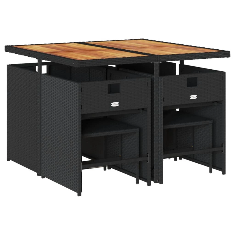 vidaXL 9-daļīgs dārza mēbeļu komplekts, matrači, melns, PE rotangpalma