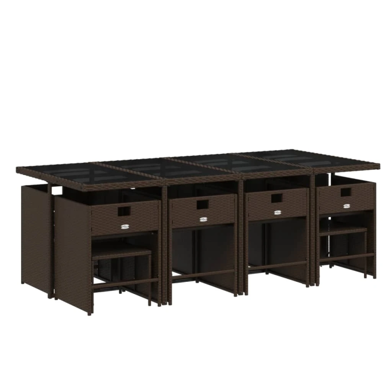 vidaXL 13-daļīgs dārza mēbeļu komplekts, matrači, brūna PE rotangpalma