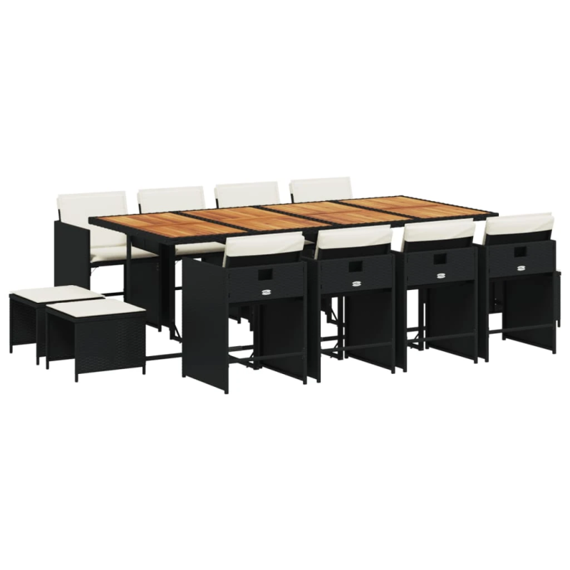 vidaXL 13-daļīgs dārza mēbeļu komplekts ar matračiem, melns PE