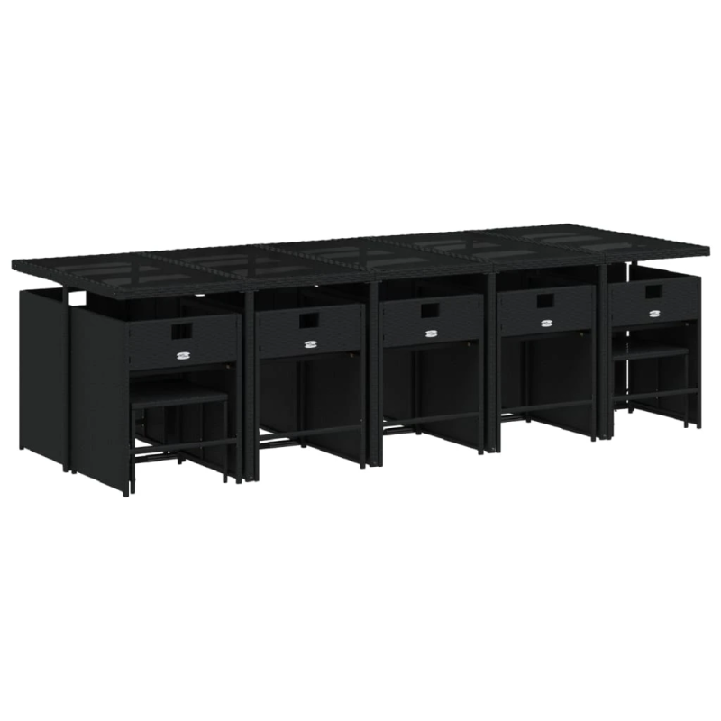 vidaXL 15-daļīgs dārza mēbeļu komplekts ar matračiem, melns PE