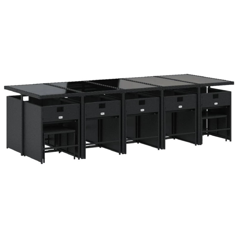 vidaXL 15-daļīgs dārza mēbeļu komplekts ar matračiem, melns PE