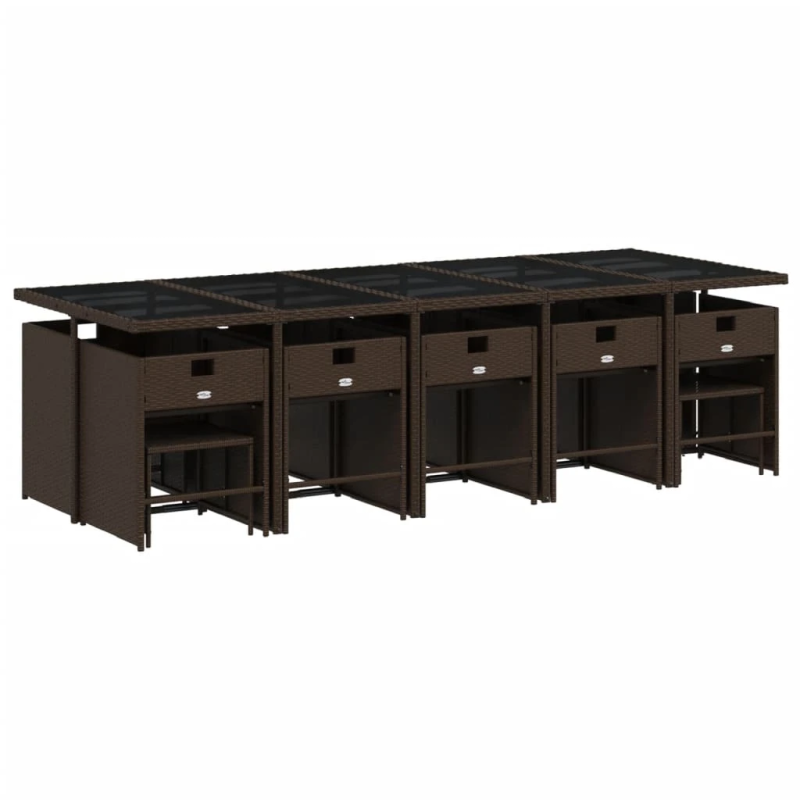 vidaXL 15-daļīgs dārza mēbeļu komplekts, matrači, brūna PE rotangpalma