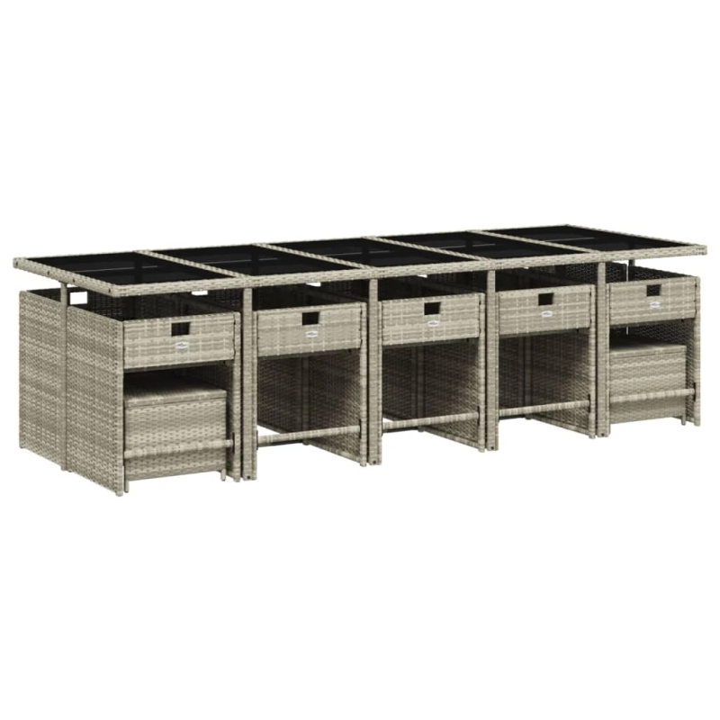 vidaXL 15-daļīgs dārza mēbeļu komplekts ar matračiem, gaiši pelēka PE