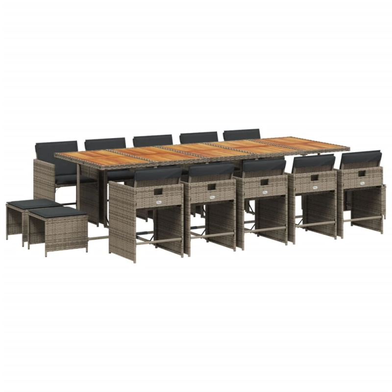 vidaXL 15-daļīgs dārza mēbeļu komplekts ar matračiem, PE rotangpalma