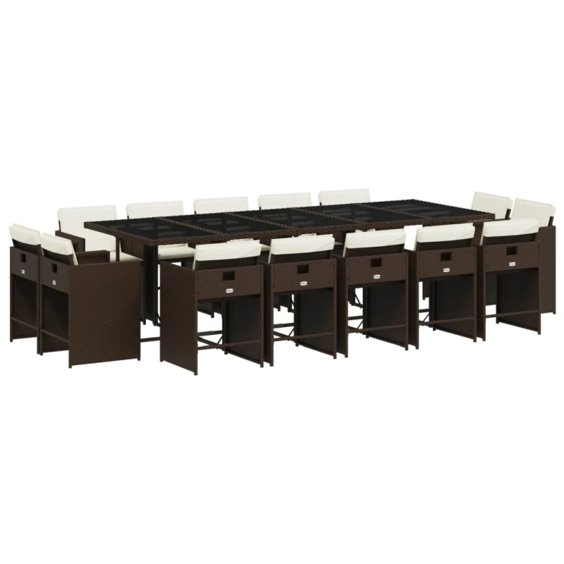 vidaXL 15-daļīgs dārza mēbeļu komplekts, matrači, brūna PE rotangpalma