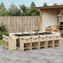 vidaXL 15-daļīgs dārza mēbeļu komplekts, matrači, bēša PE rotangpalma