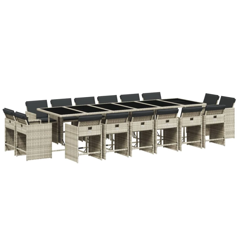 vidaXL 17-daļīgs dārza mēbeļu komplekts ar matračiem, gaiši pelēka PE