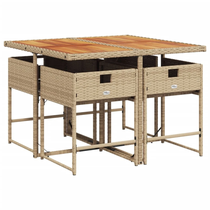 vidaXL 5-daļīgs dārza mēbeļu komplekts, matrači, bēša PE rotangpalma