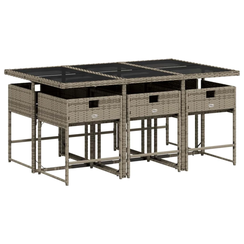 vidaXL 7-daļīgs dārza mēbeļu komplekts, matrači, pelēka PE rotangpalma