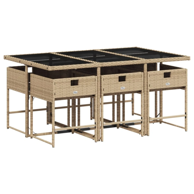 vidaXL 7-daļīgs dārza mēbeļu komplekts, matrači, bēša PE rotangpalma