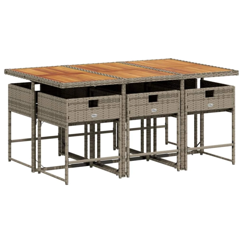 vidaXL 7-daļīgs dārza mēbeļu komplekts, matrači, pelēka PE rotangpalma