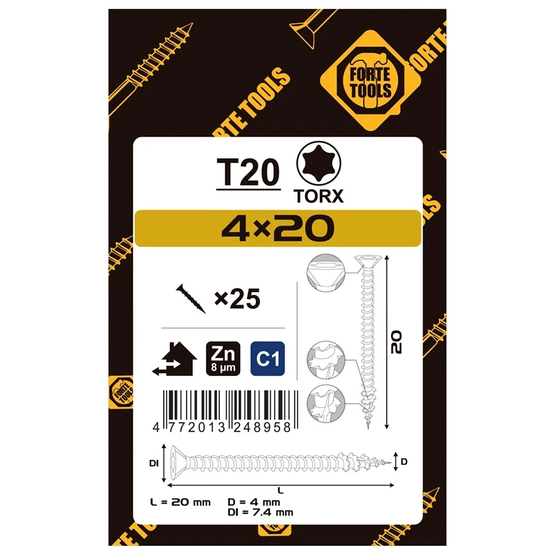 Koka skrūves 4x20 mm zn tx20 25 gab.