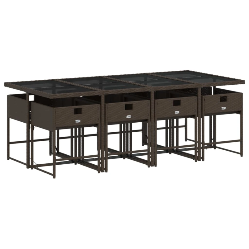 vidaXL 9-daļīgs dārza mēbeļu komplekts, matrači, brūna PE rotangpalma