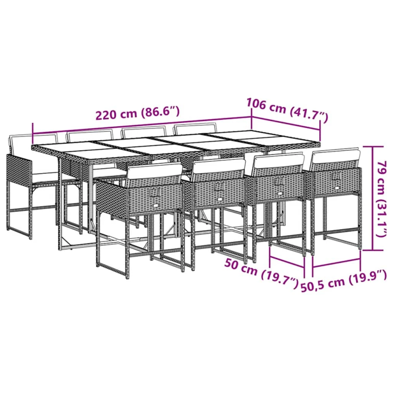 vidaXL 9-daļīgs dārza mēbeļu komplekts, matrači,gaiši pelēka PE pinums