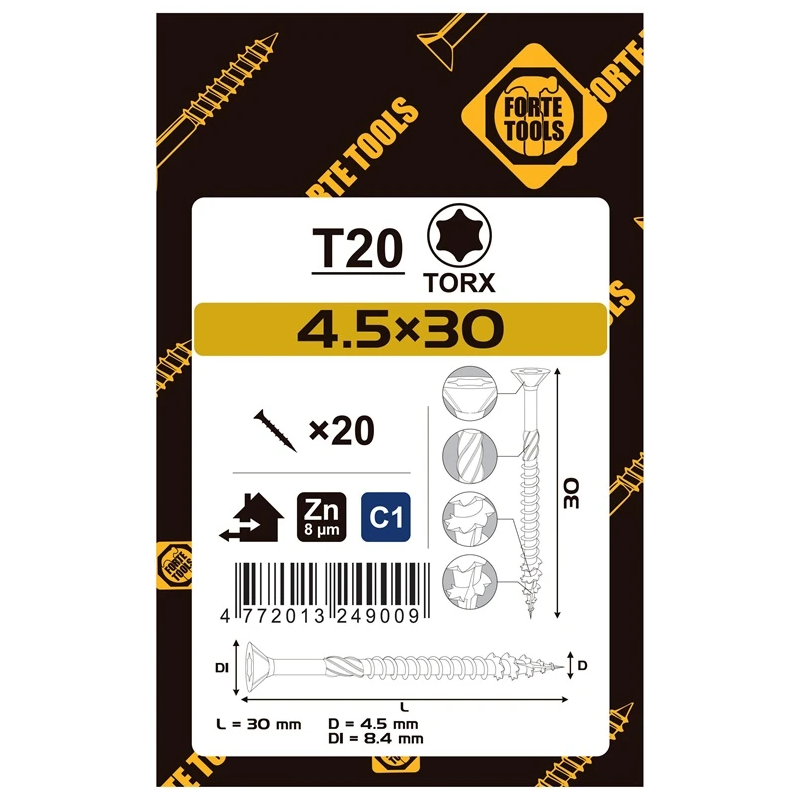 Koka skrūves 4.5x30 mm zn tx20 20 gab.