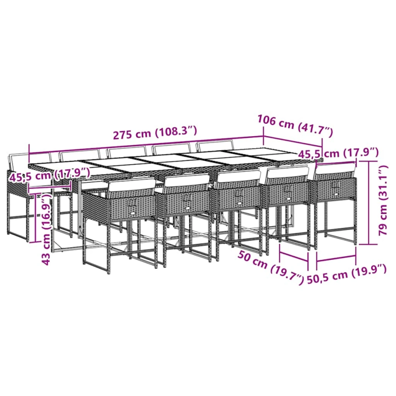 vidaXL 11-daļīgs dārza mēbeļu komplekts ar matračiem, PE rotangpalma
