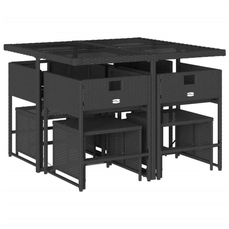 vidaXL 9-daļīgs dārza mēbeļu komplekts, matrači, melns, PE rotangpalma