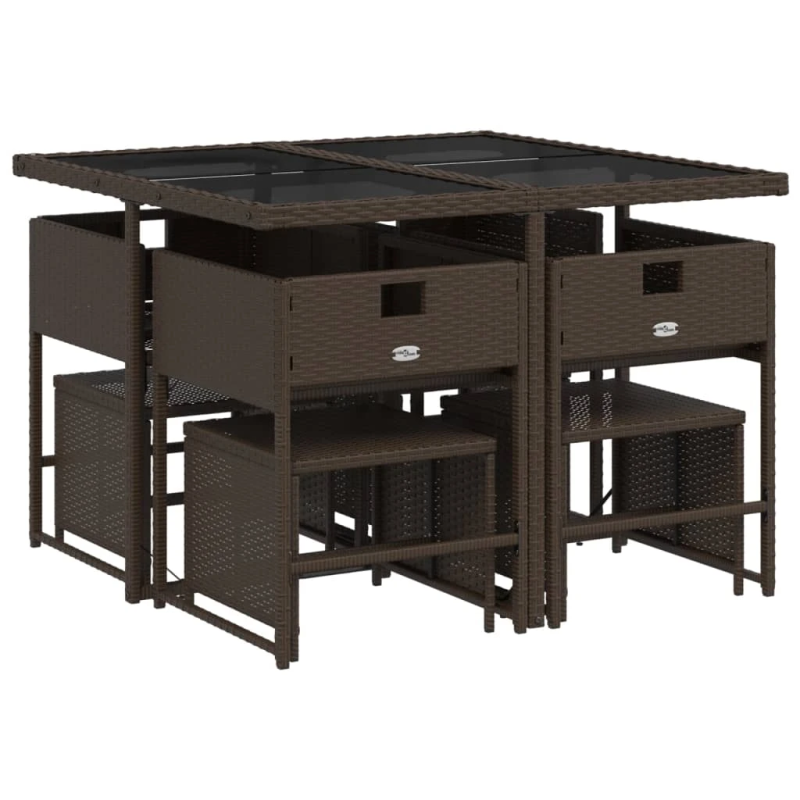 vidaXL 9-daļīgs dārza mēbeļu komplekts, matrači, brūna PE rotangpalma