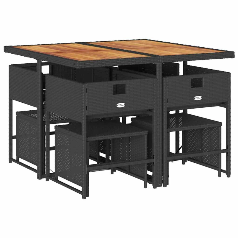 vidaXL 9-daļīgs dārza mēbeļu komplekts, matrači, melns, PE rotangpalma