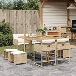 vidaXL 9-daļīgs virtuves mēbeļu komplekts ar matračiem, PE rotangpalma