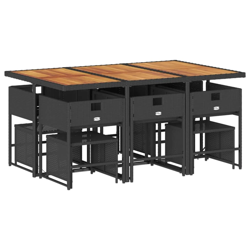 vidaXL 11-daļīgs dārza mēbeļu komplekts, matrači, melna PE rotangpalma