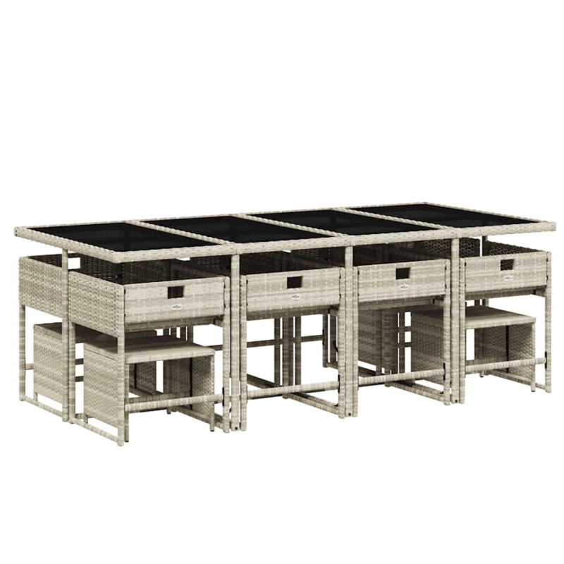 vidaXL 13-daļīgs dārza mēbeļu komplekts ar matračiem, gaiši pelēka PE