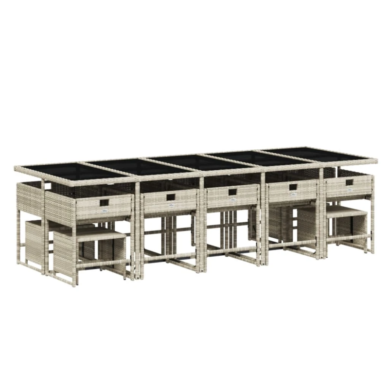 vidaXL 15-daļīgs dārza mēbeļu komplekts ar matračiem, gaiši pelēka PE