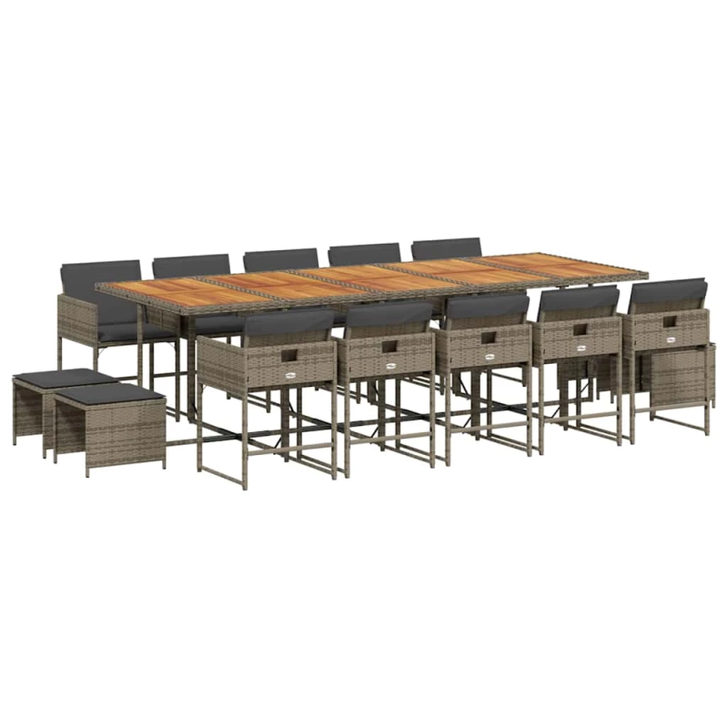 vidaXL 15-daļīgs dārza mēbeļu komplekts ar matračiem, PE rotangpalma