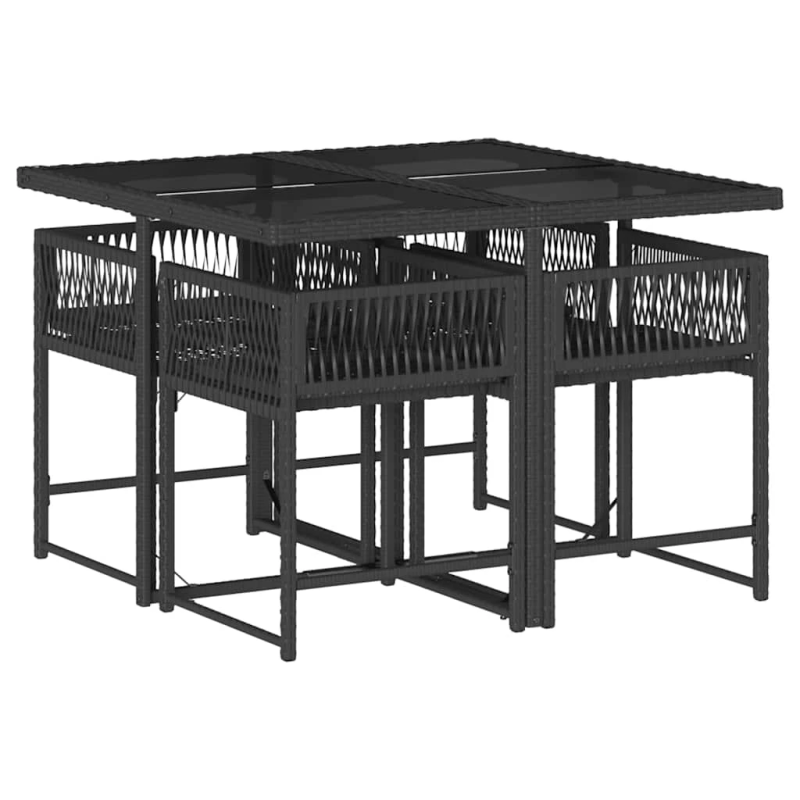 vidaXL 5-daļīgs dārza mēbeļu komplekts, matrači, melna PE rotangpalma